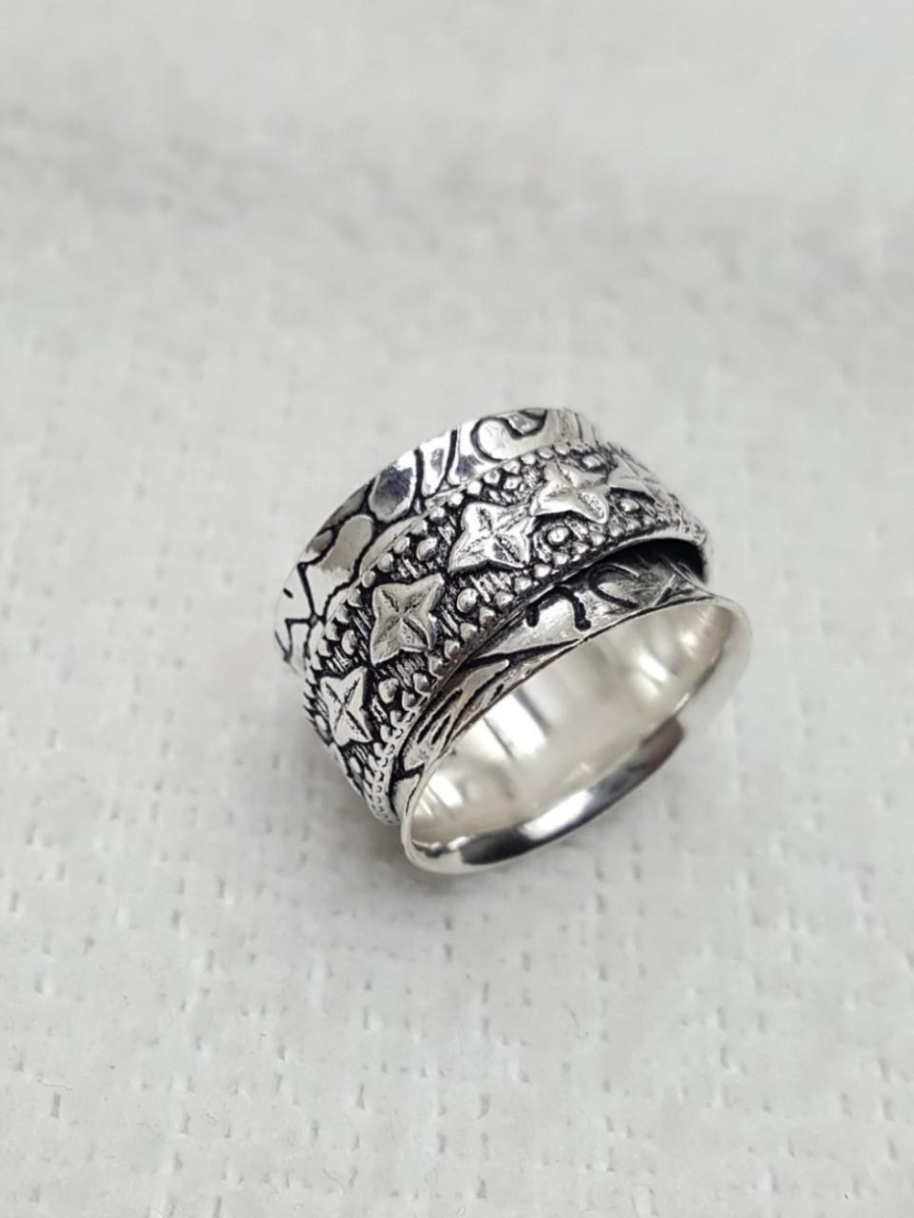 925 Silver Floral & Star Spinner Ring Band